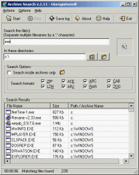 Archive Search 1.11 screenshot. Click to enlarge!