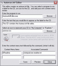 Autorun Inf Editor 1.0 screenshot. Click to enlarge!