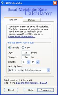 BMR (Basal Metabolic Rate) Calculator 1.0 screenshot. Click to enlarge!