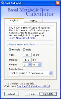Basal Metabolic Rate Calculator 1.1 screenshot. Click to enlarge!