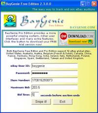 BayGenie eBay Auction Sniper Free 3.3.6.5 screenshot. Click to enlarge!