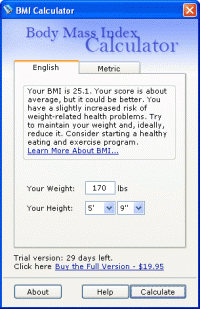 Body Mass Index Calculator 1.1 screenshot. Click to enlarge!