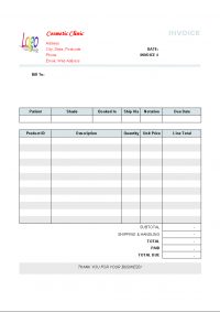 Cosmetic Clinic Invoice Format screenshot. Click to enlarge!