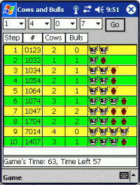 Cows and Bulls for Pocket PC 3.0 screenshot. Click to enlarge!