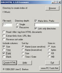 DIR2HTML 1.1.0 screenshot. Click to enlarge!