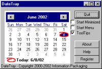 DateTray 1.01 screenshot. Click to enlarge!