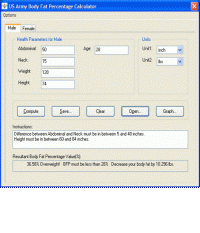 Desktop U.S. Army Body Fat % Calculator 1.3 screenshot. Click to enlarge!