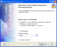 Eudora Password Recovery 1.6.4 screenshot. Click to enlarge!