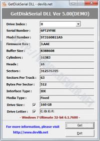 GetDiskSerial DLL 5.00 screenshot. Click to enlarge!