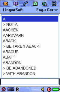 LingvoSoft Dictionary English <-> German for Sony Ericsson P800/P900 1.2.5 screenshot. Click to enlarge!