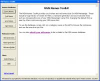 MSN Names Toolkit 1.0 screenshot. Click to enlarge!