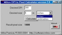 Mihov DPI to Pixel Calculator 2.0 screenshot. Click to enlarge!