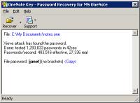 OneNote Password Recovery Key 7.1 screenshot. Click to enlarge!