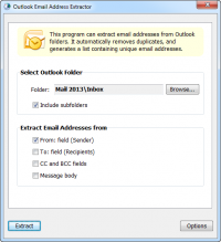 Outlook Email Address Extractor 7.3.0.730 screenshot. Click to enlarge!