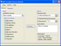 Outlook Express Backup 2.03 screenshot. Click to enlarge!