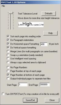 PDF2Text 1.11 screenshot. Click to enlarge!