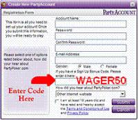 Party Poker Sign up Bonus Code - WAGER50 2.6.84 screenshot. Click to enlarge!