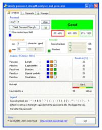 Password strength analyzer and generator 1.1.0.2 screenshot. Click to enlarge!