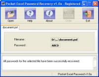 Pocket Excel Password Recovery 1.0a screenshot. Click to enlarge!
