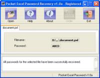 Pocket Excel Password Recovery 1.0a screenshot. Click to enlarge!