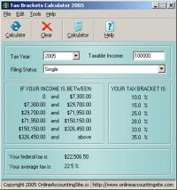 Tax Brackets Calculator 2005 1.01 screenshot. Click to enlarge!
