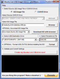 Ubuntu Live USB Imager 0.0.1.4 screenshot. Click to enlarge!
