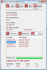 Zamzom wireless network tool 01.07.09 screenshot. Click to enlarge!