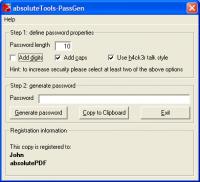 absoluteTools-PassGen 1.0.0.0 screenshot. Click to enlarge!