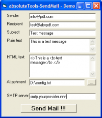 absoluteTools-SendMail 1.2.3 screenshot. Click to enlarge!