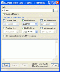 eXpress TimeStamp Toucher 1.1.0 screenshot. Click to enlarge!