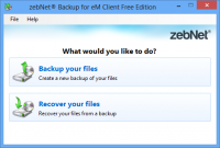 zebNet Backup for eM Client Free Edition 1.0.1.0 screenshot. Click to enlarge!